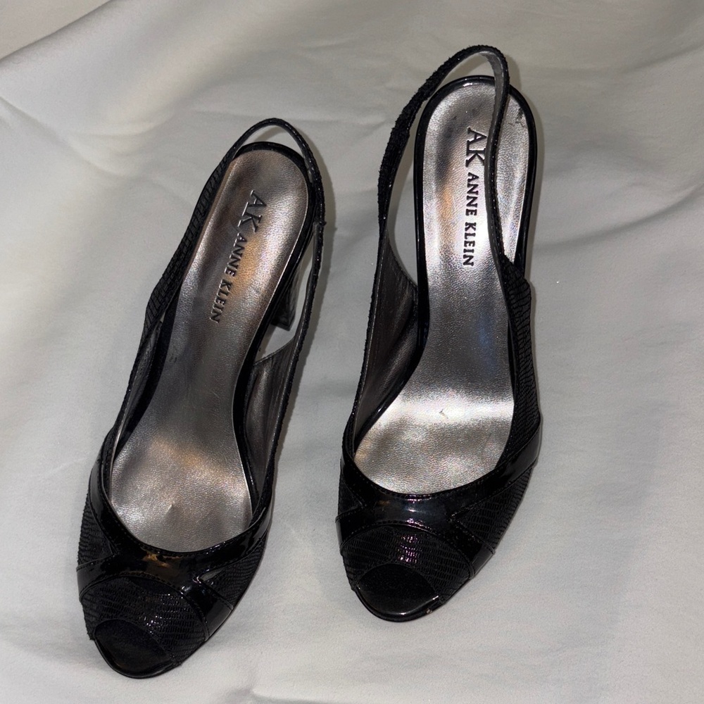 Anne Klein Black Slingback Peep-Toe Heels